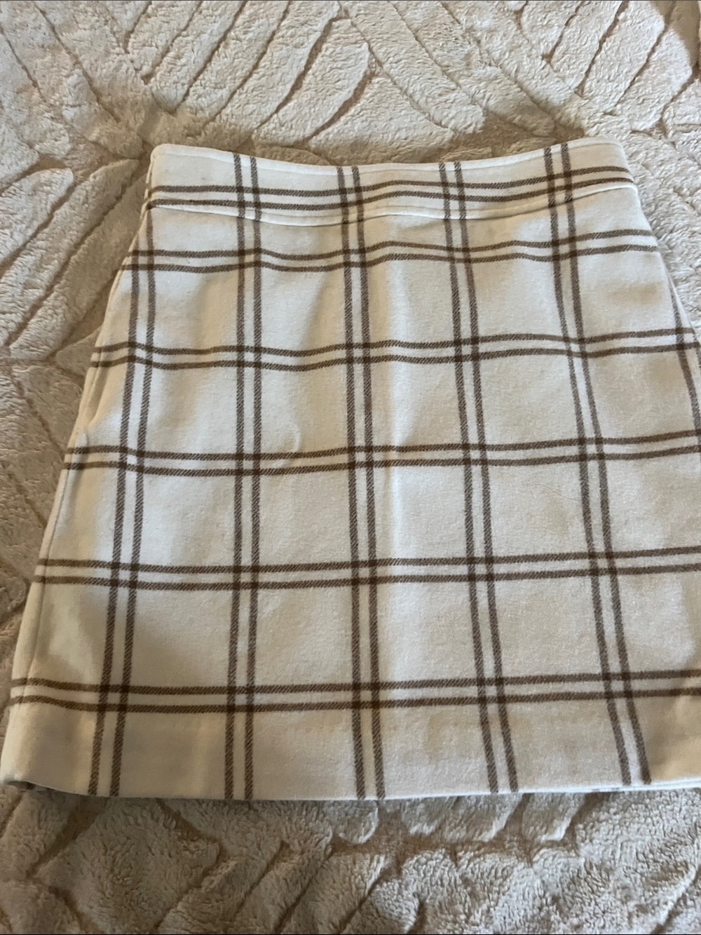 J. Crew Cream Plaid Mini Skirt with Brown Windowpane